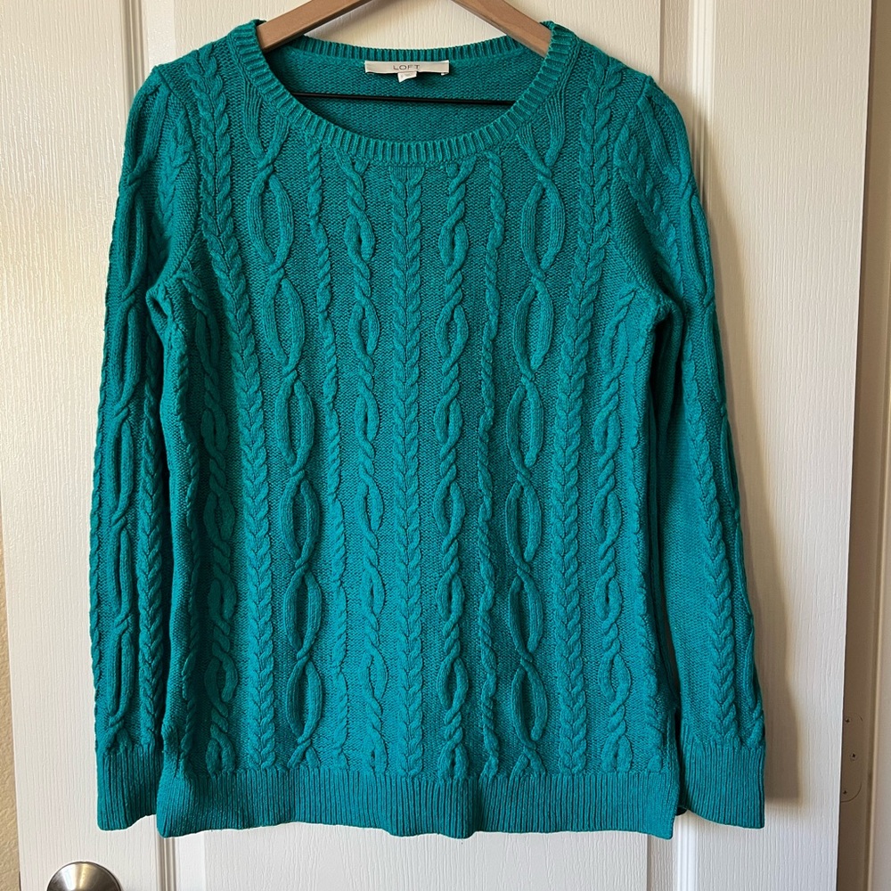 LOFT Teal Cotton Blend Cable Knit Sweater Women’s Small